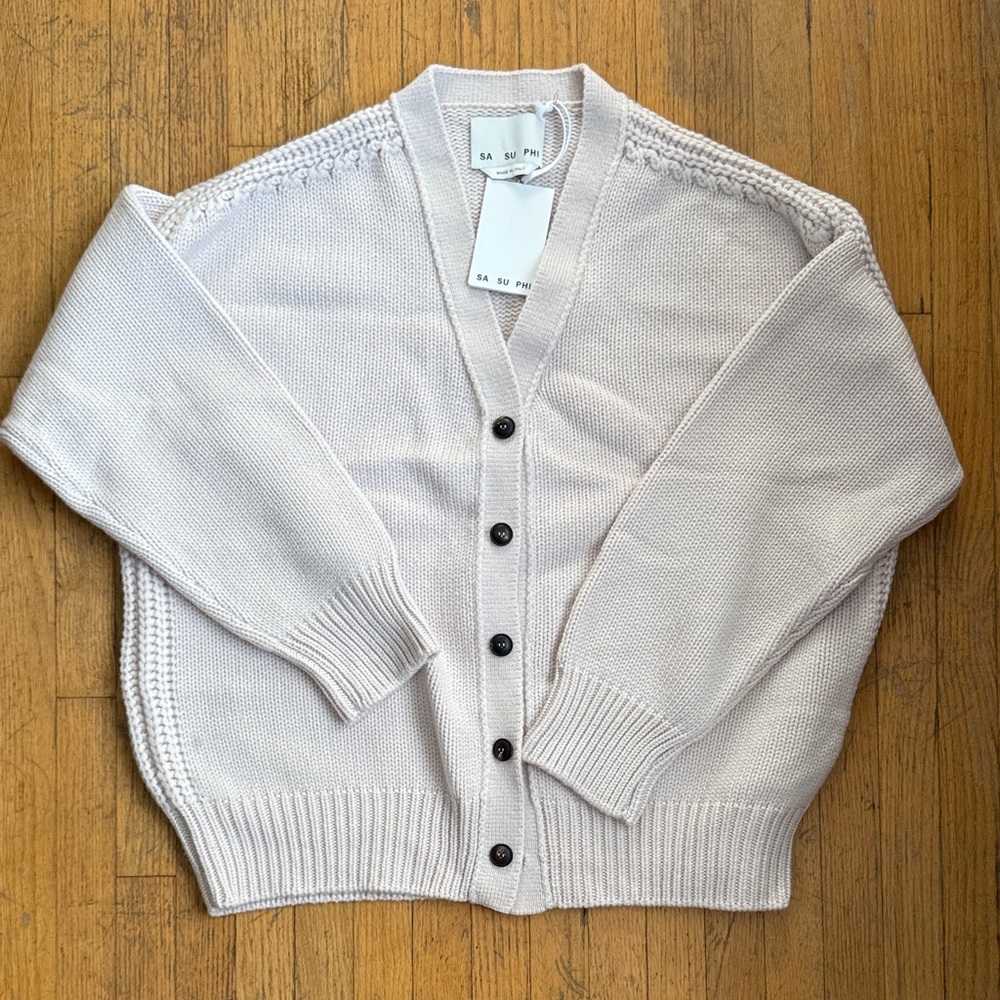 As Su Phi Women's Cream Oversize Cashmere Cardigan Sweater - Medium
